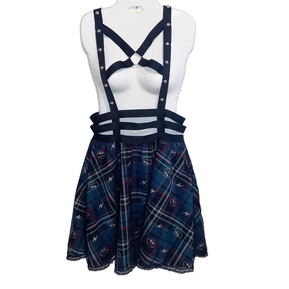 monster high Dresses & Skirts - Monster High Frankie Stein Her Universe Dress Medium Skulls Goth Suspenders Cage